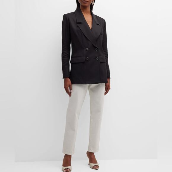 Smythe Blazer Women's Size Large Black Double Breasted Oversized Linen Blend